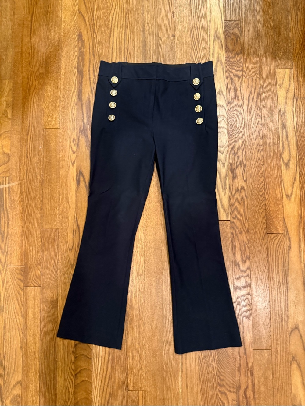 10 Crosby Derek Lam Black Boot Cut Flare Pants with Gold Buttons